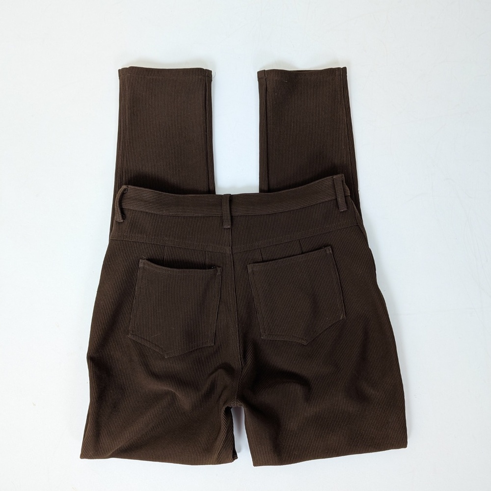 90s Ribbed Brown Pants Skinny Leg Bootcut Ultra High Waist - Picture 6 of 8